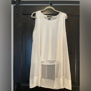 White tank top with sleeveless sheer longer overlay